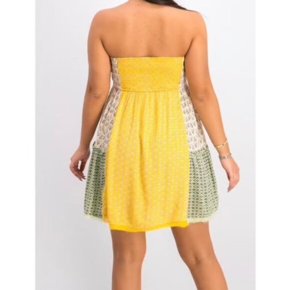 FREE PEOPLE Across The Sea Tunic Sz L Floral Yellow Green Colorblock Sweetheart - Picture 10 of 12